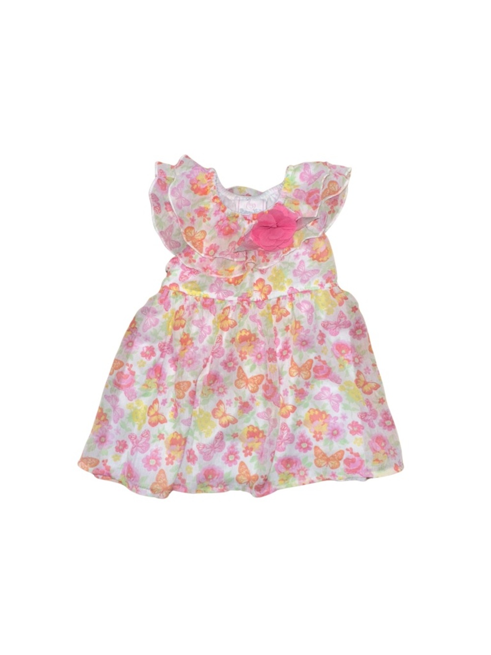 Girls Pink Floral Butterfly Dress with Ruffle Collar